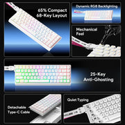 FURYCUBE 68-key RGB Mechanical Gaming Keyboard with Portable Ribbon, White Wired, White Wired + 2.4G + Bluetooth, White Green Pink Wired, White Green Pink Wired + 2.4G + Bluetooth, Thai White Wired, Thai Front Engraving Polar Day Wired                 ...