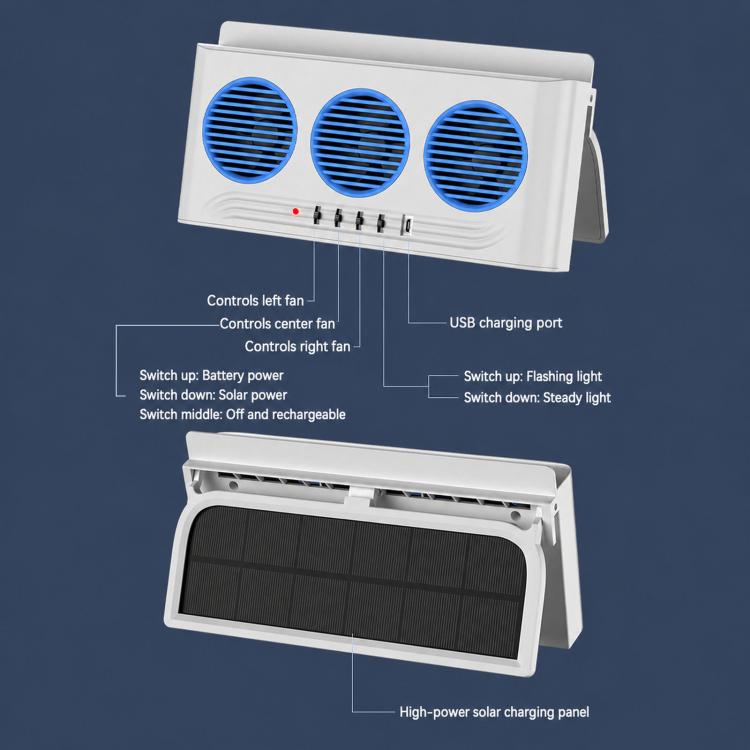 Ventilatore di scarico auto ad energia solare con luce stroboscop