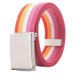 Cintura in tela arcobaleno a righe, casual, con fibbia a ribalta e apribottiglie., 120cm