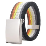 Cintura in tela arcobaleno a righe, casual, con fibbia a ribalta e apribottiglie., 120cm
