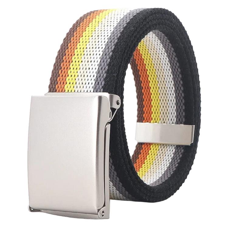Cintura in tela arcobaleno a righe, casual, con fibbia a ribalta e apribottiglie., 120cm