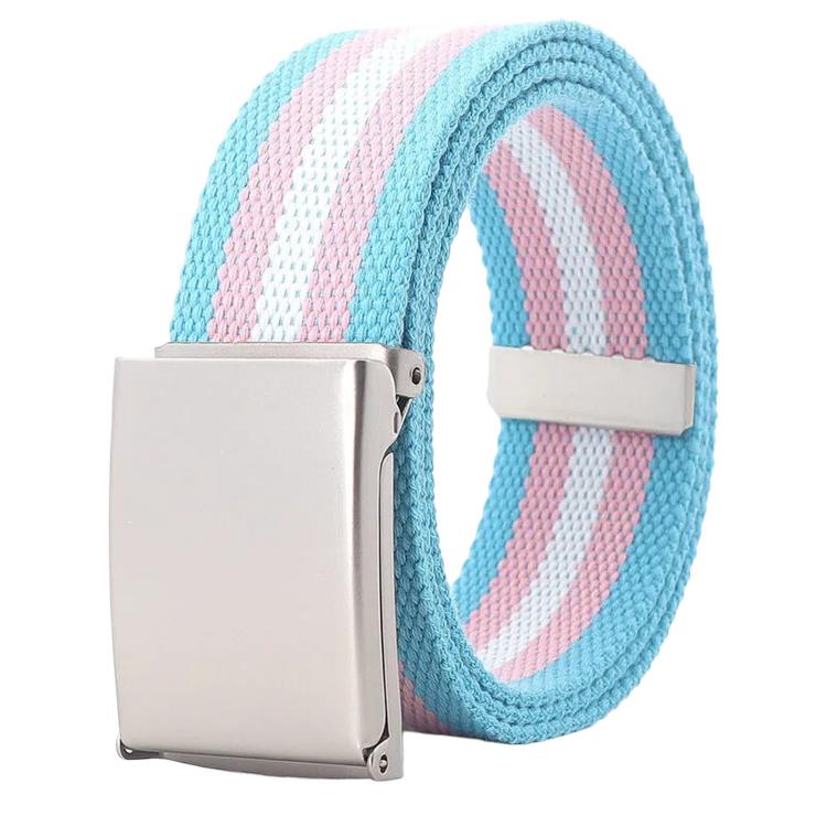 Cintura in tela arcobaleno a righe, casual, con fibbia a ribalta e apribottiglie., 120cm