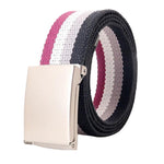 Cintura in tela arcobaleno a righe, casual, con fibbia a ribalta e apribottiglie., 120cm