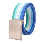 Cintura in tela arcobaleno a righe, casual, con fibbia a ribalta e apribottiglie., 120cm