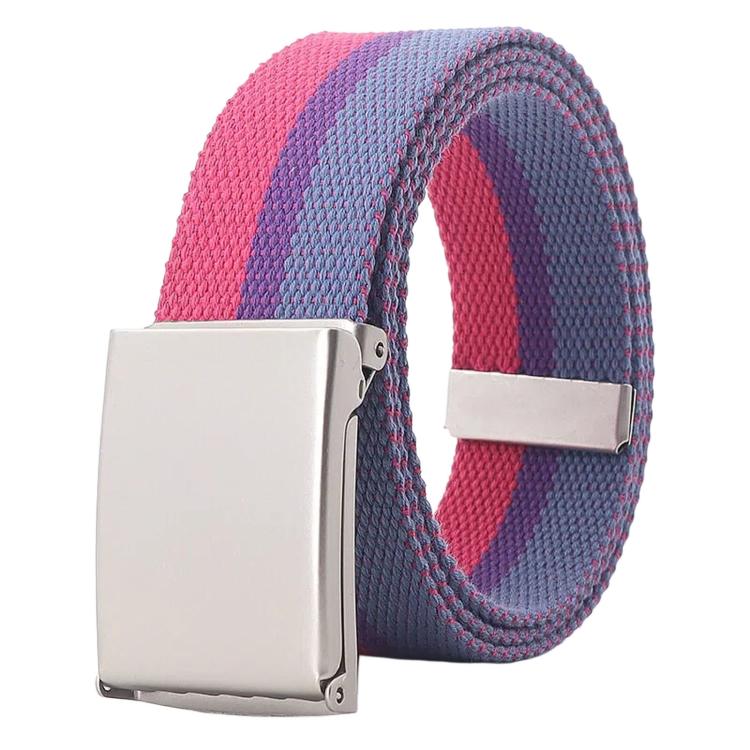 Cintura in tela arcobaleno a righe, casual, con fibbia a ribalta e apribottiglie., 120cm