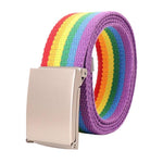 Cintura in tela arcobaleno a righe, casual, con fibbia a ribalta e apribottiglie., 120cm
