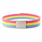 Cintura in tela arcobaleno a righe, casual, con fibbia a ribalta e apribottiglie., 120cm