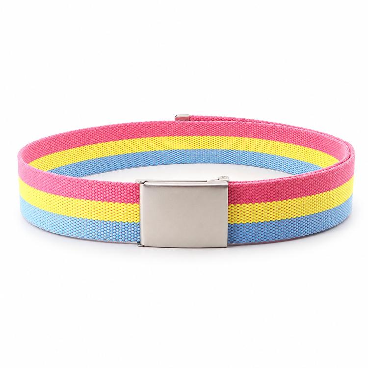 Cintura in tela arcobaleno a righe, casual, con fibbia a ribalta e apribottiglie., 120cm