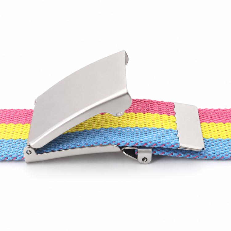Cintura in tela arcobaleno a righe, casual, con fibbia a ribalta e apribottiglie., 120cm