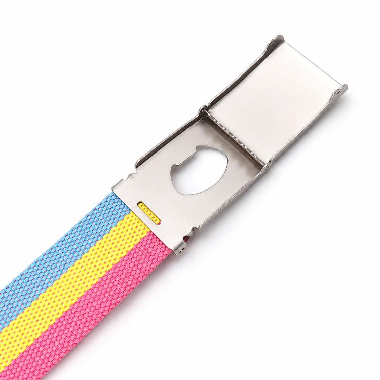 Cintura in tela arcobaleno a righe, casual, con fibbia a ribalta e apribottiglie., 120cm
