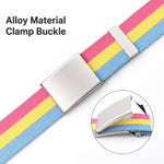 Cintura in tela arcobaleno a righe, casual, con fibbia a ribalta e apribottiglie., 120cm
