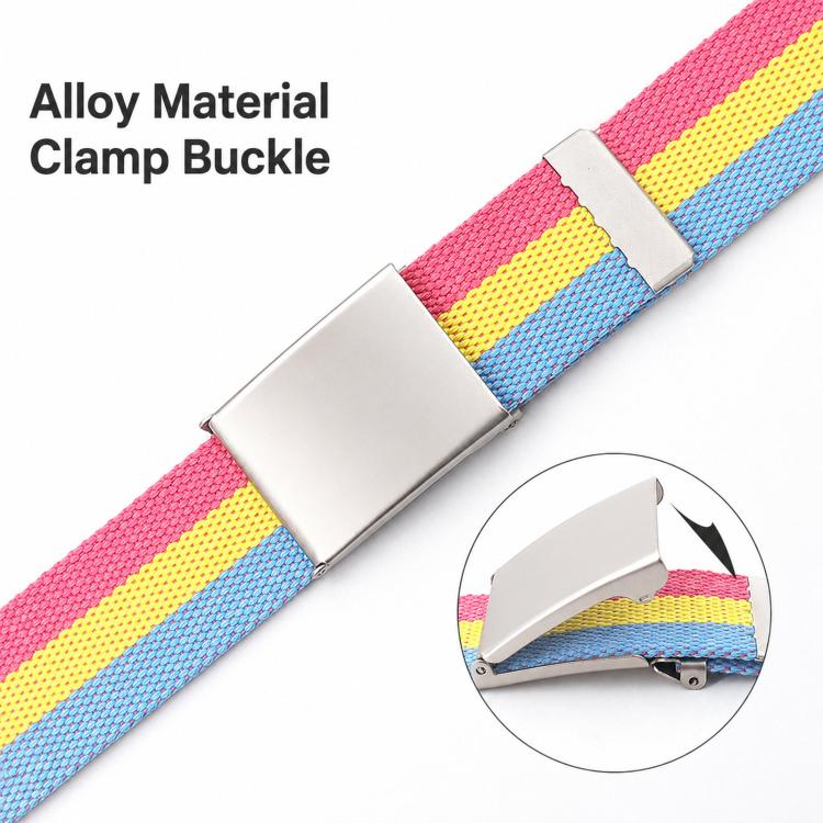 Cintura in tela arcobaleno a righe, casual, con fibbia a ribalta e apribottiglie., 120cm