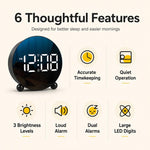 Sveglia digitale circolare a LED, dimmerabile, da comodino o da scrivania, con doppio allarme.