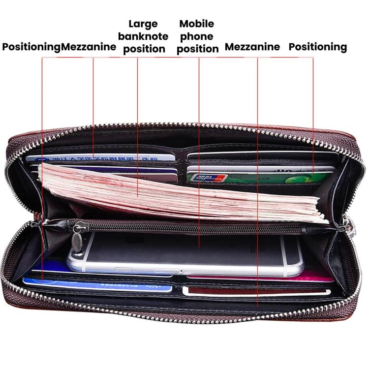 DEABOLAR Portafoglio lungo portatile da uomo, casual, con cerniera, porta banconote e marsupio