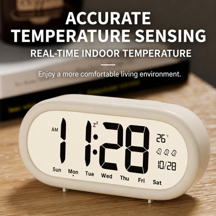 Sveglia digitale a batteria con volume alto, 3 impostazioni di allarme, indicazione di temperatura, data e retroilluminazione con funzione snooze.