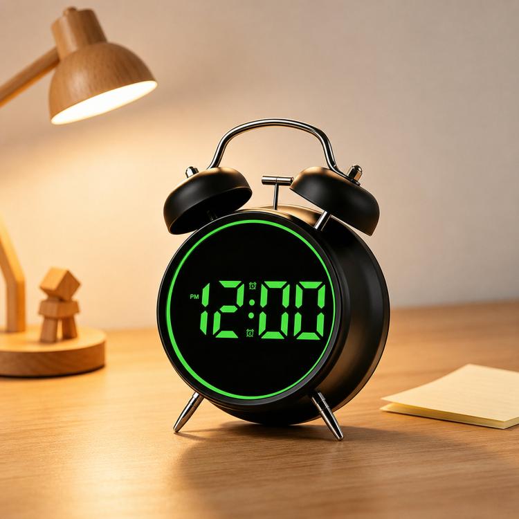 Sveglia digitale retrò a doppia campana, sveglia da comodino rumorosa con anello luminoso colorato, sveglia da scrivania silenziosa a LED con USB e batteria di backup