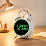 Sveglia digitale retrò a doppia campana, sveglia da comodino rumorosa con anello luminoso colorato, sveglia da scrivania silenziosa a LED con USB e batteria di backup