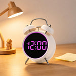 Sveglia digitale retrò a doppia campana, sveglia da comodino rumorosa con anello luminoso colorato, sveglia da scrivania silenziosa a LED con USB e batteria di backup