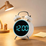 Sveglia digitale retrò a doppia campana, sveglia da comodino rumorosa con anello luminoso colorato, sveglia da scrivania silenziosa a LED con USB e batteria di backup