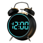 Sveglia digitale retrò a doppia campana, sveglia da comodino rumorosa con anello luminoso colorato, sveglia da scrivania silenziosa a LED con USB e batteria di backup