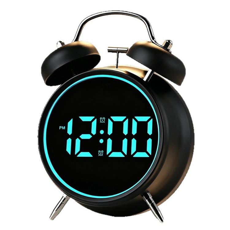 Sveglia digitale retrò a doppia campana, sveglia da comodino rumorosa con anello luminoso colorato, sveglia da scrivania silenziosa a LED con USB e batteria di backup