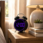 Sveglia digitale retrò a doppia campana, sveglia da comodino rumorosa con anello luminoso colorato, sveglia da scrivania silenziosa a LED con USB e batteria di backup