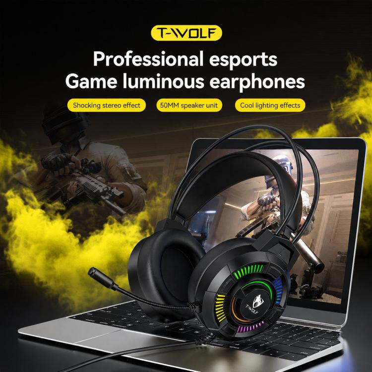 T-WOLF H140 Gaming Headset with Microphone 7.1 Surround Sound Wired PC Gaming Headphones With RGB Light, H140