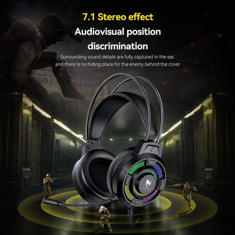 T-WOLF H140 Gaming Headset with Microphone 7.1 Surround Sound Wired PC Gaming Headphones With RGB Light, H140