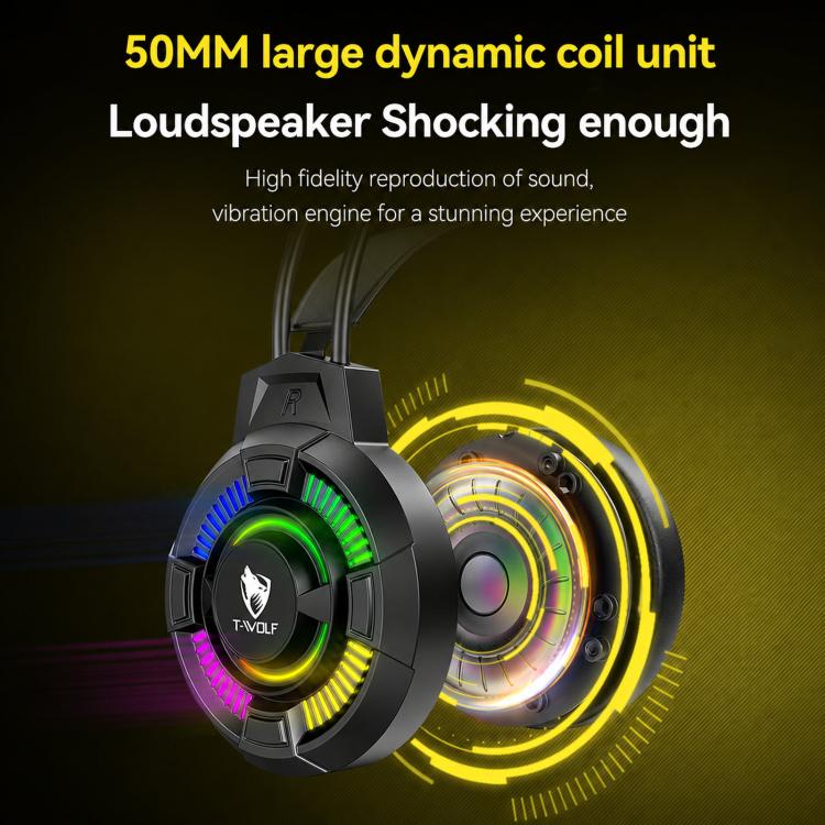 T-WOLF H140 Gaming Headset with Microphone 7.1 Surround Sound Wired PC Gaming Headphones With RGB Light, H140
