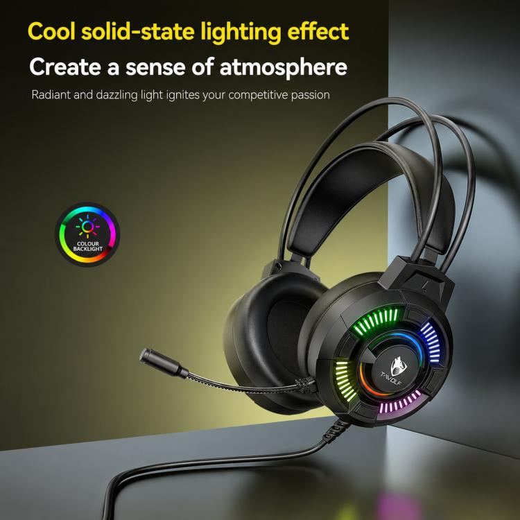 T-WOLF H140 Gaming Headset with Microphone 7.1 Surround Sound Wired PC Gaming Headphones With RGB Light, H140