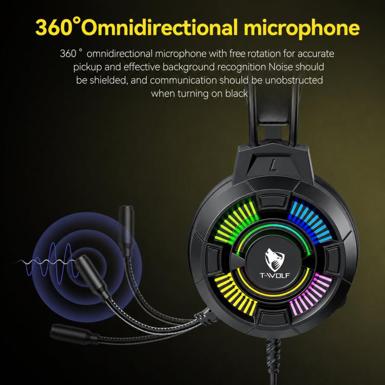 T-WOLF H140 Gaming Headset with Microphone 7.1 Surround Sound Wired PC Gaming Headphones With RGB Light, H140