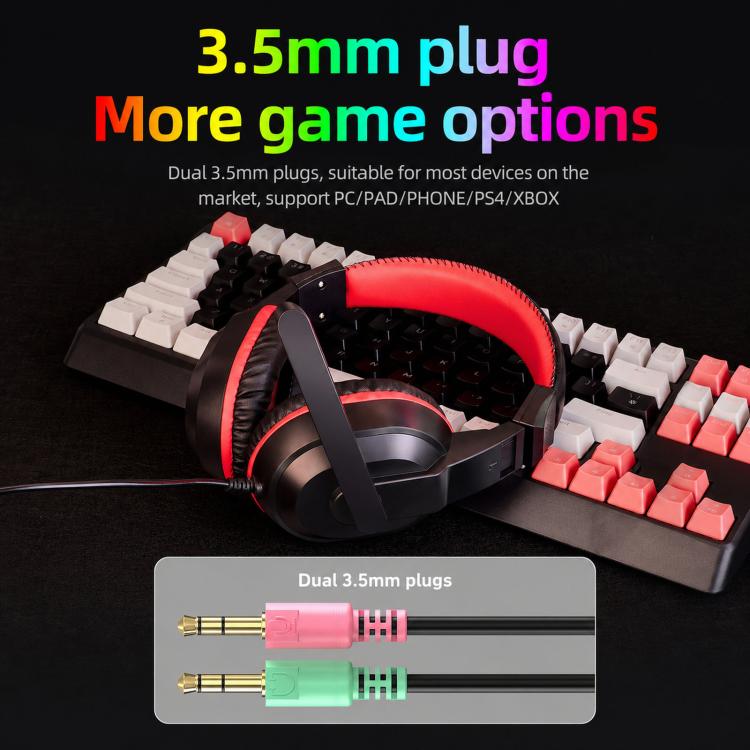 T-WOLF H150 Dual 3.5mm Plugs Gaming Headset with Microphone Over-Ear Stereo Wired PC Headphones with 40mm Speaker Drivers, H150