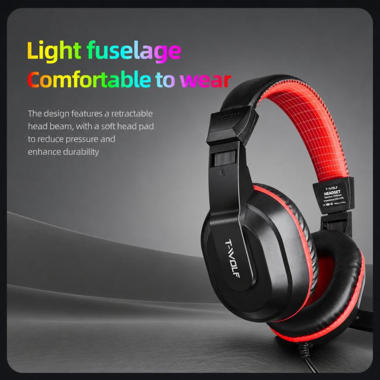 T-WOLF H150 Dual 3.5mm Plugs Gaming Headset with Microphone Over-Ear Stereo Wired PC Headphones with 40mm Speaker Drivers, H150