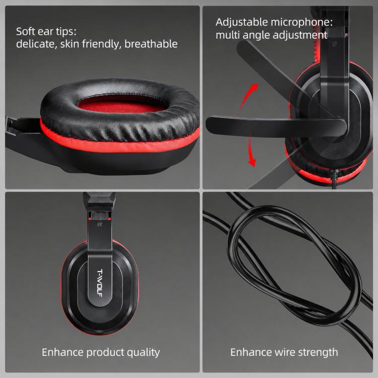 T-WOLF H150 Dual 3.5mm Plugs Gaming Headset with Microphone Over-Ear Stereo Wired PC Headphones with 40mm Speaker Drivers, H150