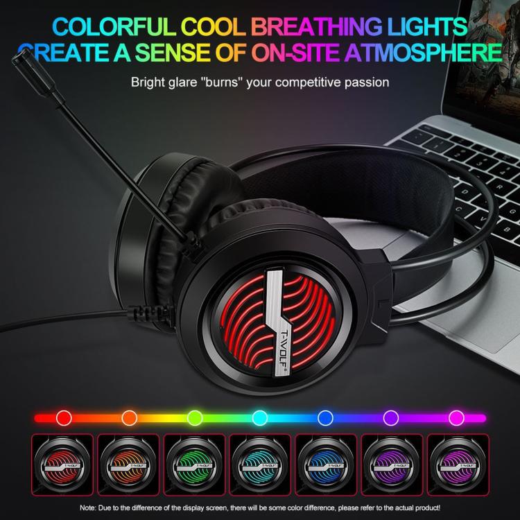 T-WOLF H130 Dual 3.5mm and USB Gaming Headset with Microphone RGB Luminous Wired PC Headphones, H130