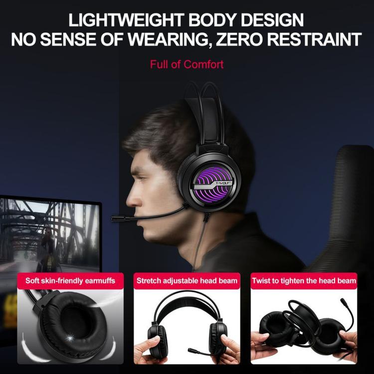T-WOLF H130 Dual 3.5mm and USB Gaming Headset with Microphone RGB Luminous Wired PC Headphones, H130