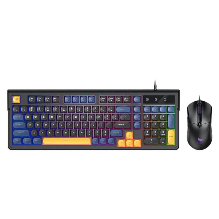 T-WOLF TF330 Wired Keyboard And Mouse Combo 3-Color Block Retro Gaming Keyboard With 98-Key Compact Layout, RGB Backlit