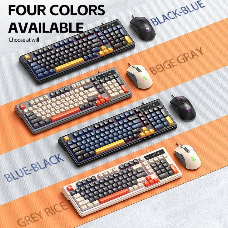 T-WOLF TF330 Wired Keyboard And Mouse Combo 3-Color Block Retro Gaming Keyboard With 98-Key Compact Layout, RGB Backlit