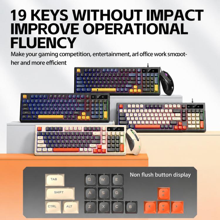 T-WOLF TF330 Wired Keyboard And Mouse Combo 3-Color Block Retro Gaming Keyboard With 98-Key Compact Layout, RGB Backlit