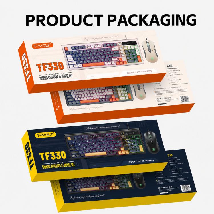 T-WOLF TF330 Wired Keyboard And Mouse Combo 3-Color Block Retro Gaming Keyboard With 98-Key Compact Layout, RGB Backlit