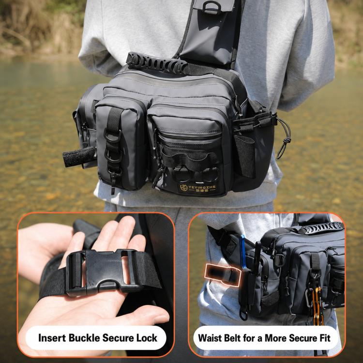 Borsa da pesca impermeabile YEYINGZHE, multifunzionale, a tracolla con porta canna.