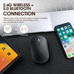 Dual Mode Wireless Bluetooth Mouse Type-C Rechargeable Slim Silent Mouse with 3D Alloy Scroll Wheel 3 Adjustable DPI 800/1200/1600