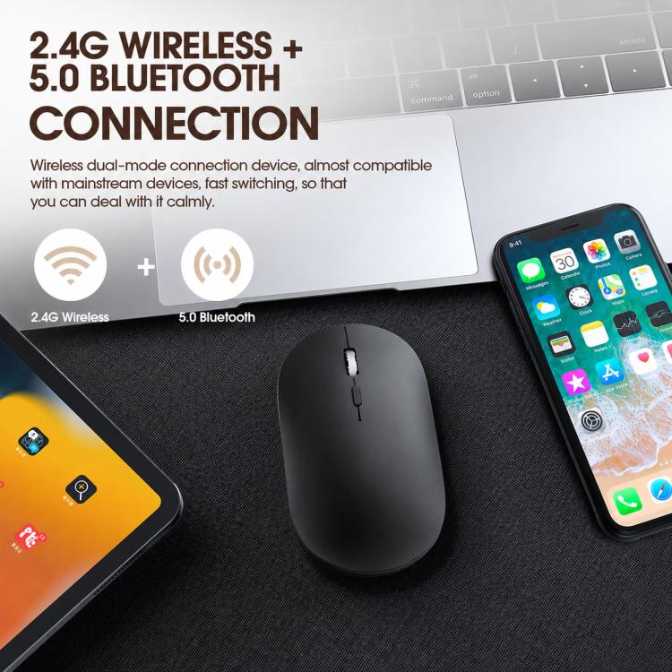 Dual Mode Wireless Bluetooth Mouse Type-C Rechargeable Slim Silent Mouse with 3D Alloy Scroll Wheel 3 Adjustable DPI 800/1200/1600