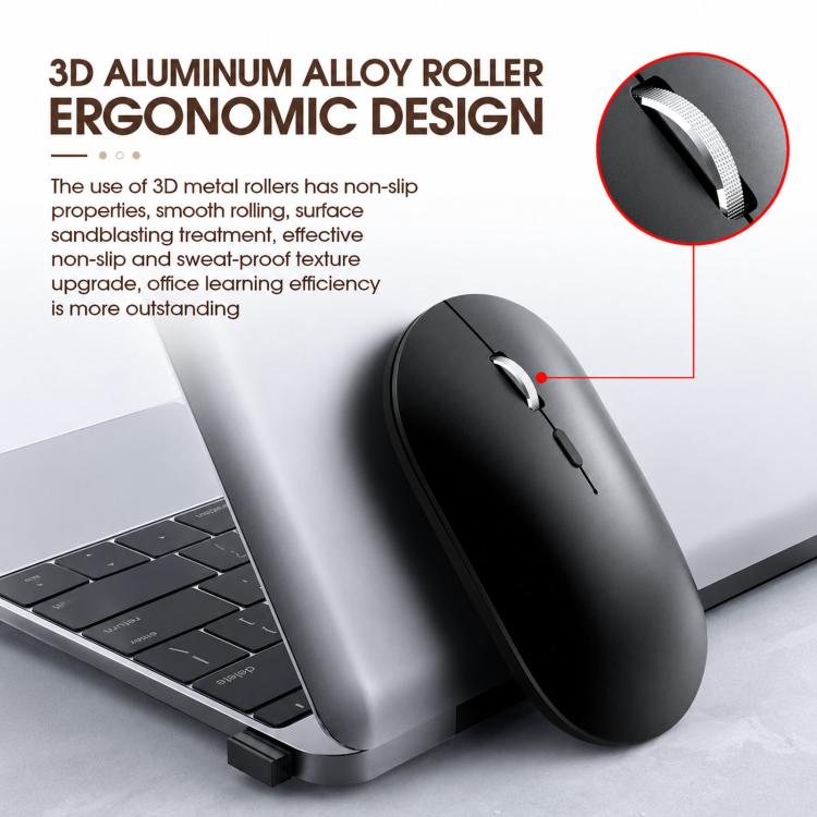 Dual Mode Wireless Bluetooth Mouse Type-C Rechargeable Slim Silent Mouse with 3D Alloy Scroll Wheel 3 Adjustable DPI 800/1200/1600