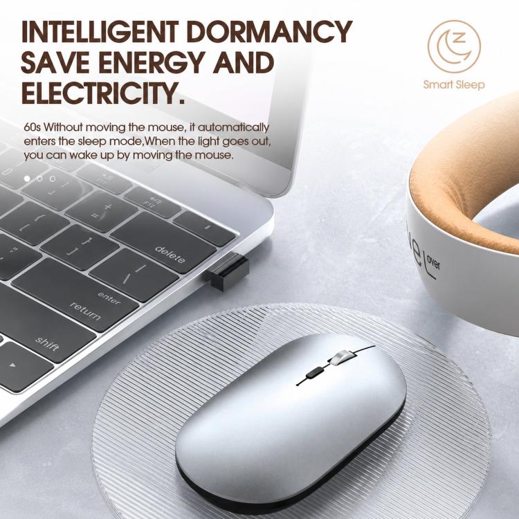 Dual Mode Wireless Bluetooth Mouse Type-C Rechargeable Slim Silent Mouse with 3D Alloy Scroll Wheel 3 Adjustable DPI 800/1200/1600