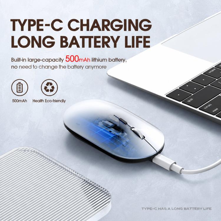 Dual Mode Wireless Bluetooth Mouse Type-C Rechargeable Slim Silent Mouse with 3D Alloy Scroll Wheel 3 Adjustable DPI 800/1200/1600