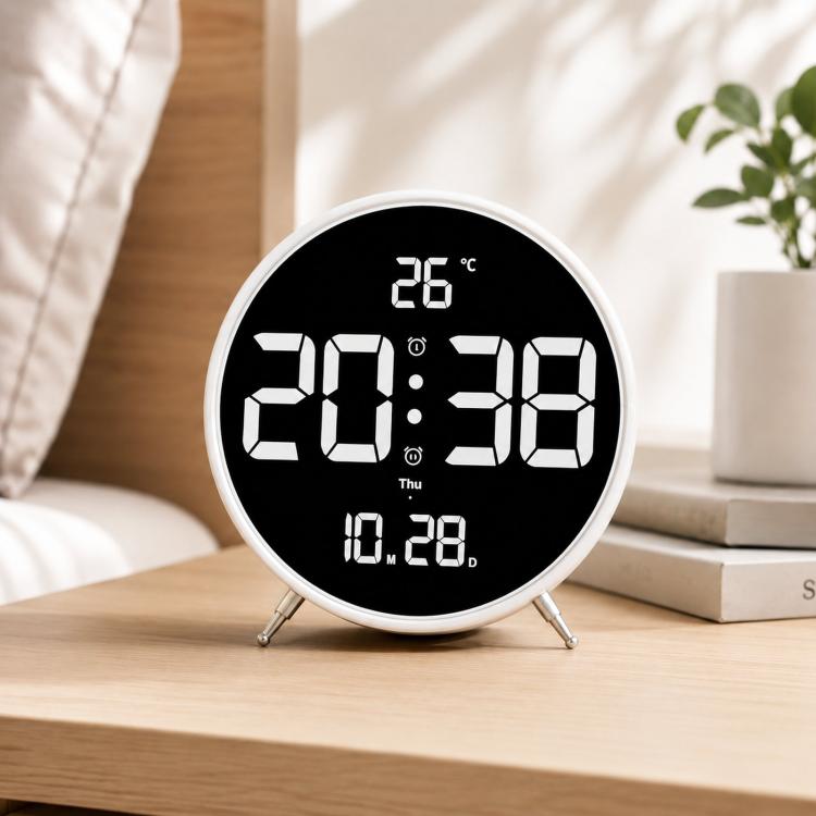 Sveglia digitale a LED da 8,3 pollici con luminosità regolabile, indicazione di temperatura, data, giorno della settimana e doppia sveglia.