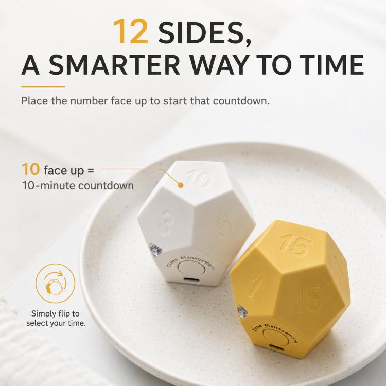 Timer da cucina a 12 lati con sensore di gravità, promemoria e gestione del tempo