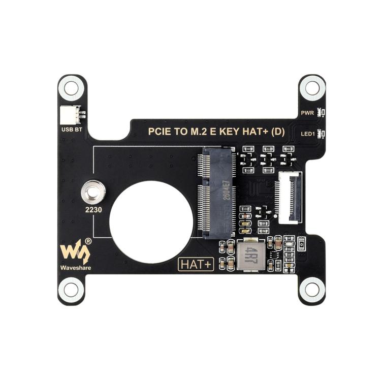 Waveshare 33828 PCIe To M.2 E KEY HAT per Raspberry Pi 5, compatibile con varie schede di rete wireless NGFF, supporta connessioni USB e Bluetooth., 33828