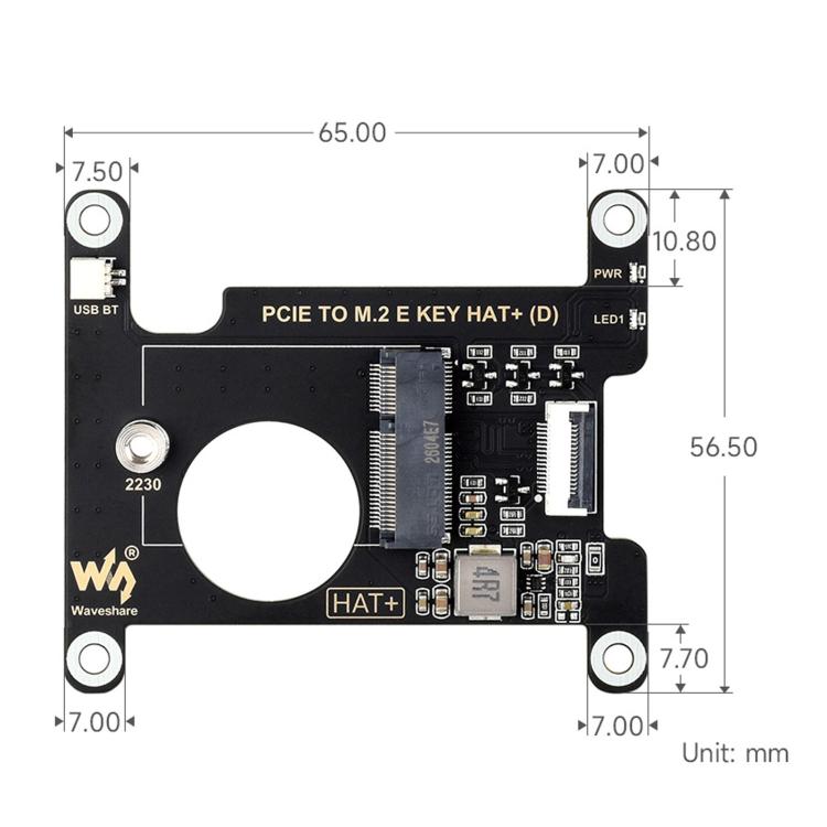 Waveshare 33828 PCIe To M.2 E KEY HAT per Raspberry Pi 5, compatibile con varie schede di rete wireless NGFF, supporta connessioni USB e Bluetooth., 33828